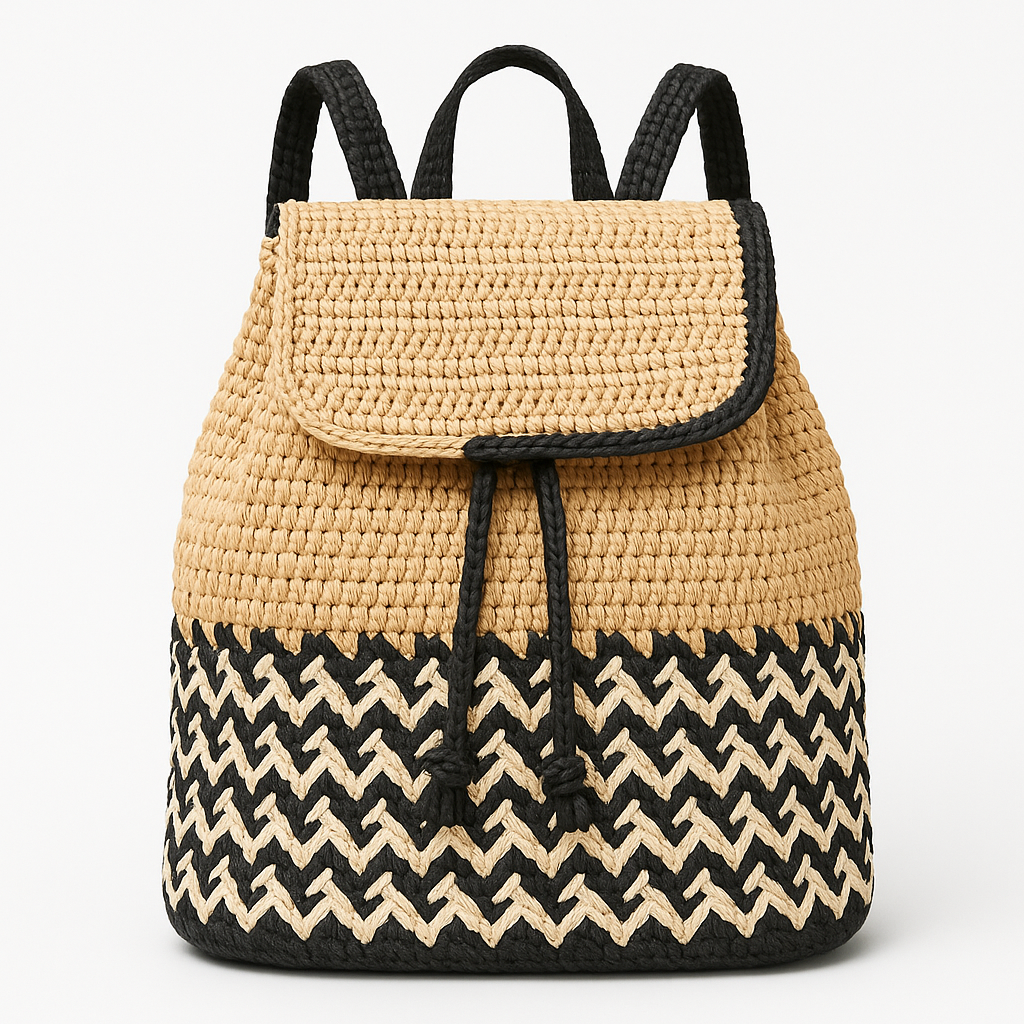 Handmade Raffia Backpack | Eco-Friendly Style - Black Dual  display picture 2
